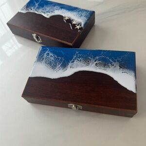 Ocean Wave Resin Wooden Box